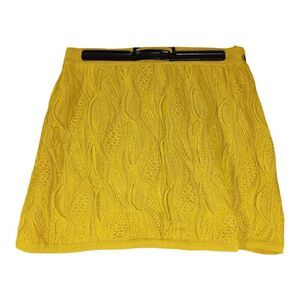 Coogi Sweater Skirt Mini Cotton Knit Textured Mustard Yellow 14" Women's Small
